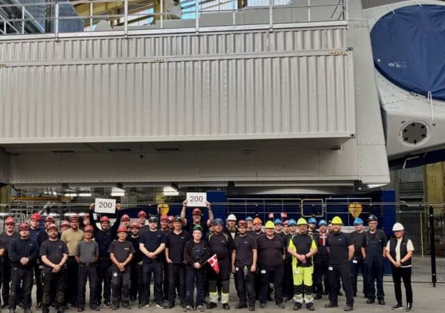 Vestas’ın Danimarka’daki Lindø fabrikasında üretilen V236-15.0 MW offshore rüzgar türbini naseli
